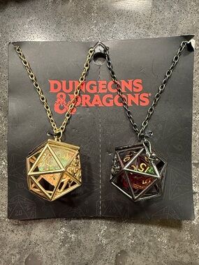 Dungeons & Dragons D20 Set of 2 Cage Pendant Necklaces - Gold & Gunmetal